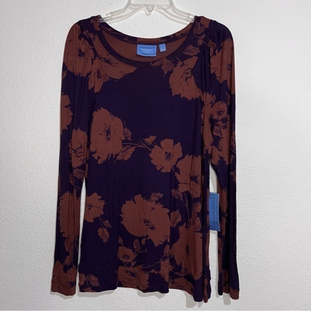 Simply Vera Vera Wang Artisan Fantasy Purple & Brown Long Sleeve Top New Large